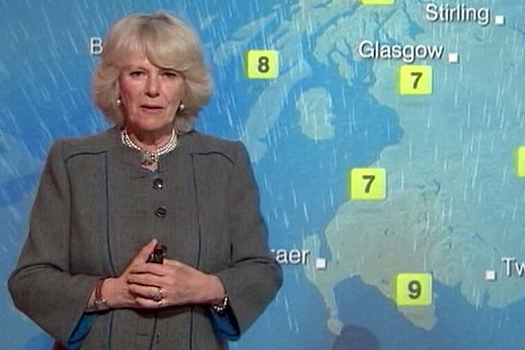 Camilla shown presenting the weather during BBC visit