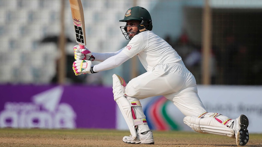 Bangladesh captain Mushfiqur Rahim plays a shot against Australia