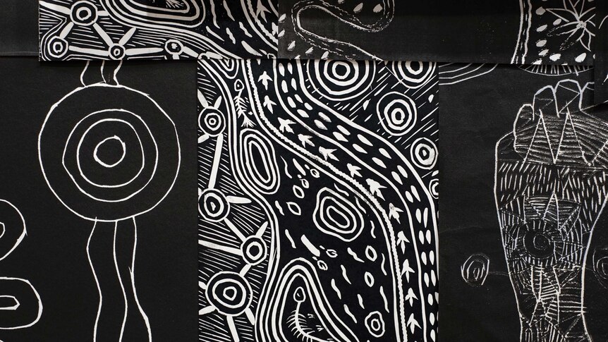 Black-and-white lino cut prints