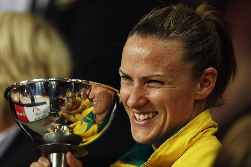 Australian netballer Sharelle McMahon with the Constellation Cup after winning the 2010 series