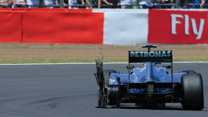 Lewis Hamilton's tyre bursts during the british Grand Prix