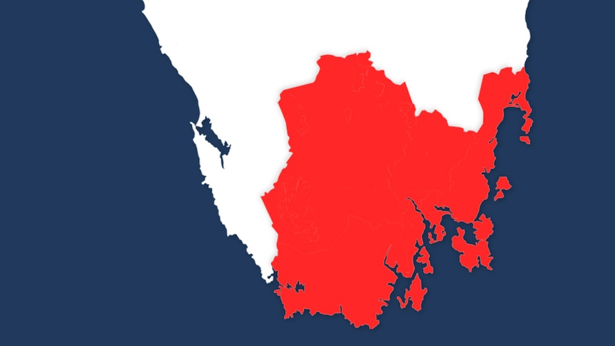 Map of the areas affected by the Tasmanian Kovid lockout.