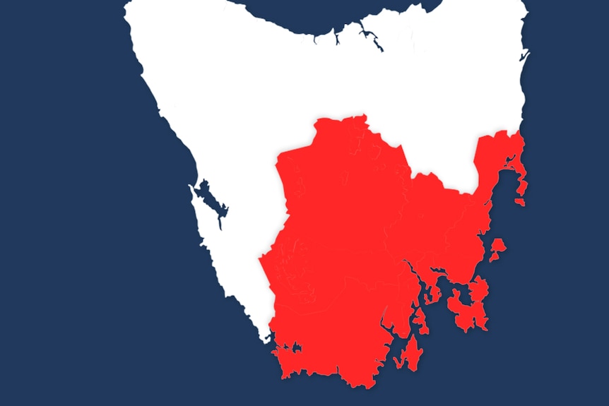 Map of areas affected by Tasmanian COVID lockdown.