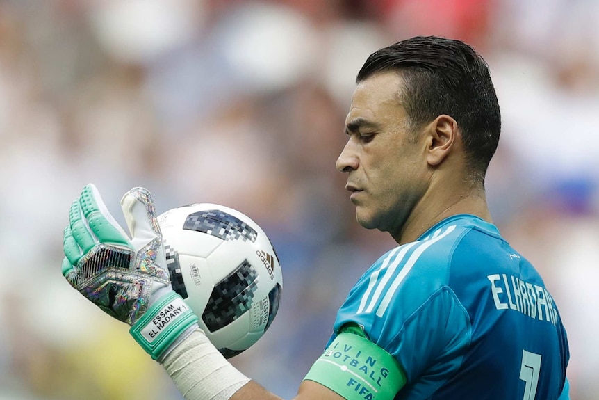 Egypt's goalkeeper Essam El Hadary holds the ball