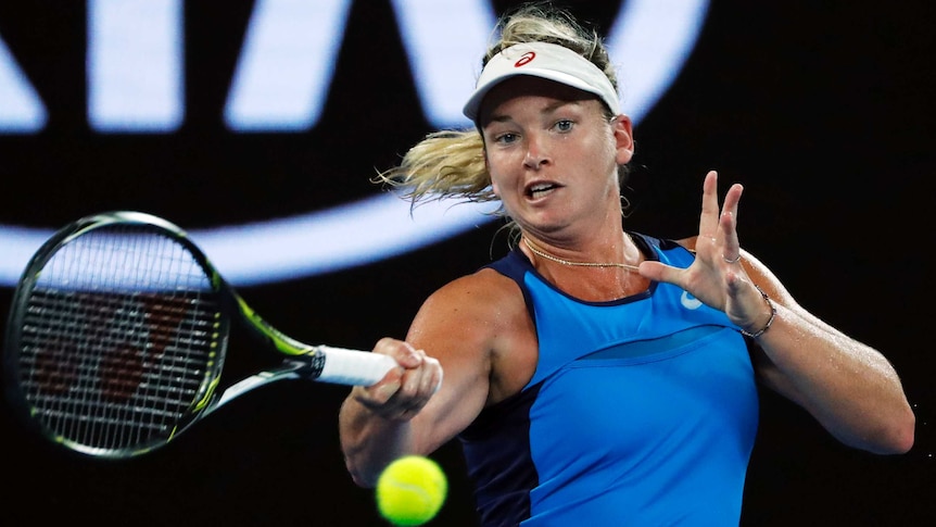 Coco Vandeweghe plays a shot at the Australian Open