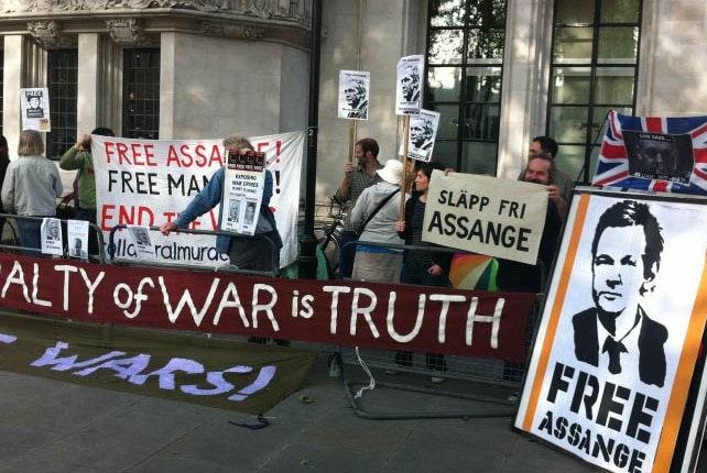 Julian Assange supporters rally outside the Supreme Court in London