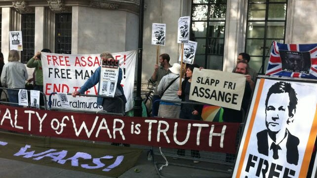 Julian Assange supporters rally outside the Supreme Court in London