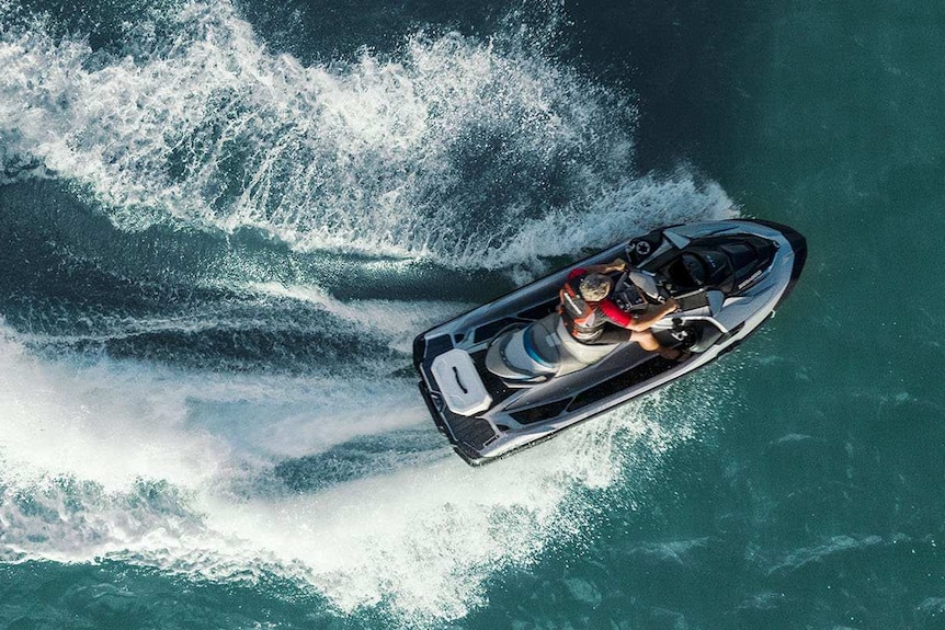 Aerial photo of man on a Personal Water Craft.