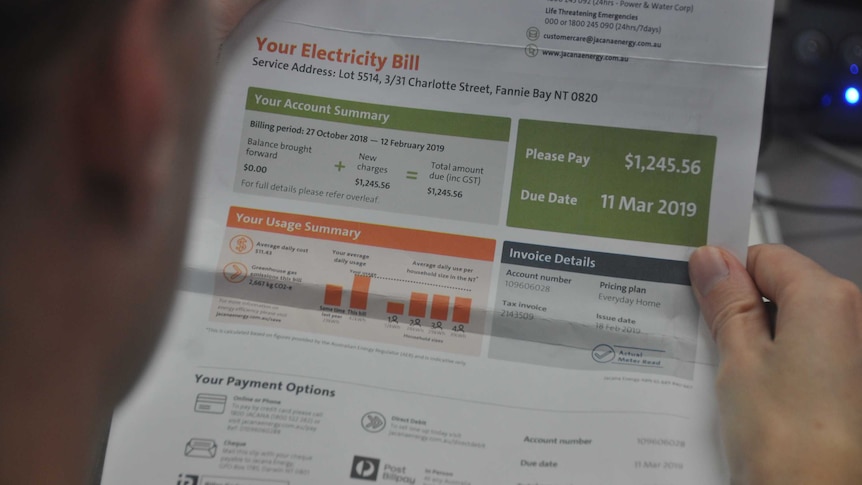 A Northern Territory electricity bill.