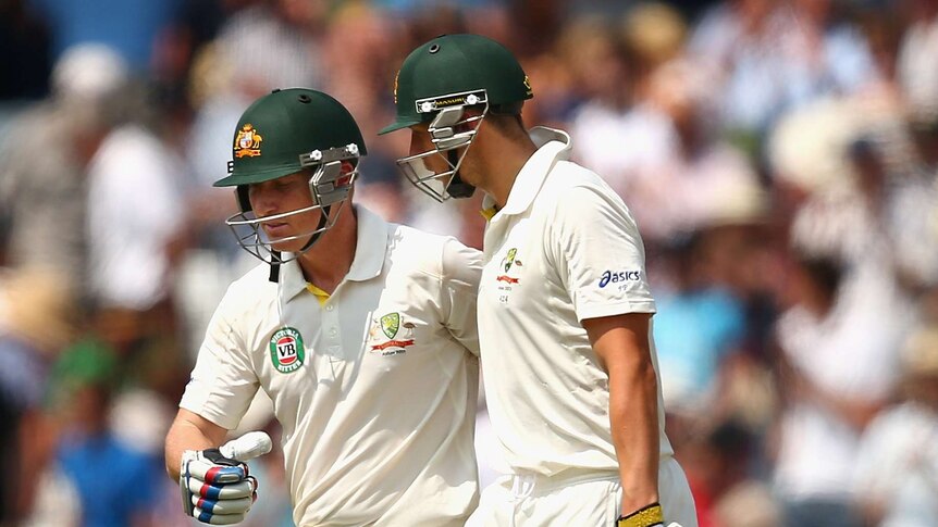 Haddin and Pattinson leave the field at lunch