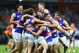 Western Bulldogs players celebrate win over GWS