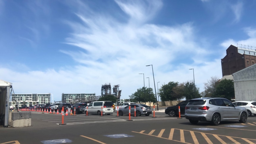 Cars line up for COVID testing