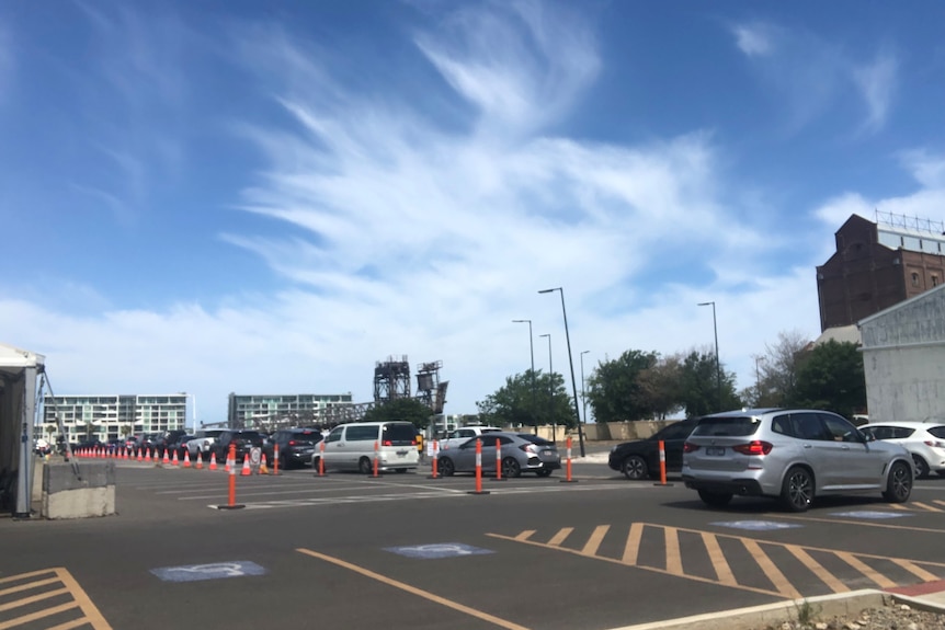 Cars line up for COVID testing