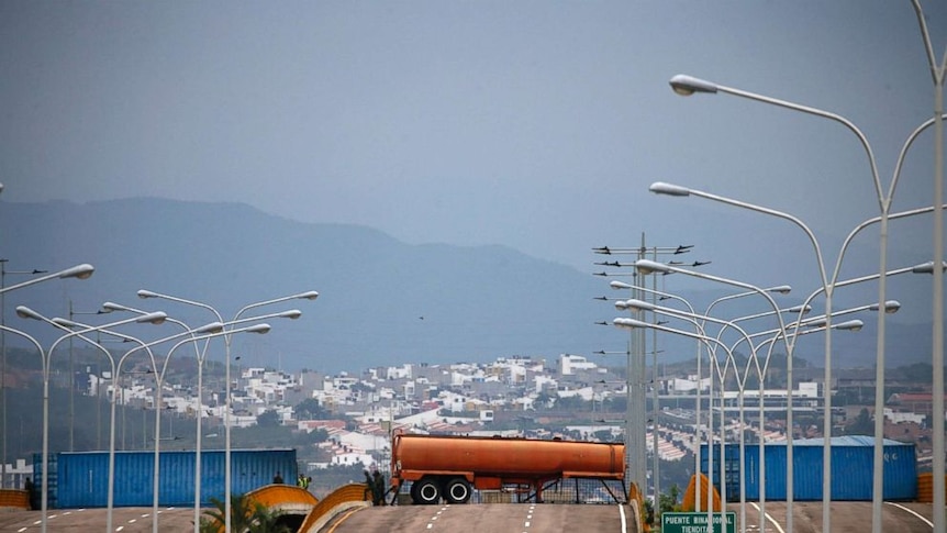 View of the Tienditas Bridge at the Venezuela/Colombia border