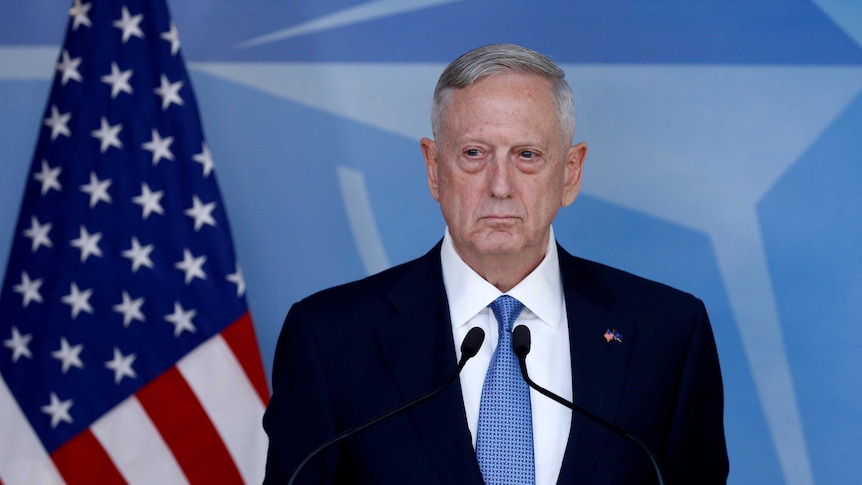 US Defence Secretary Jim Mattis briefs the media.