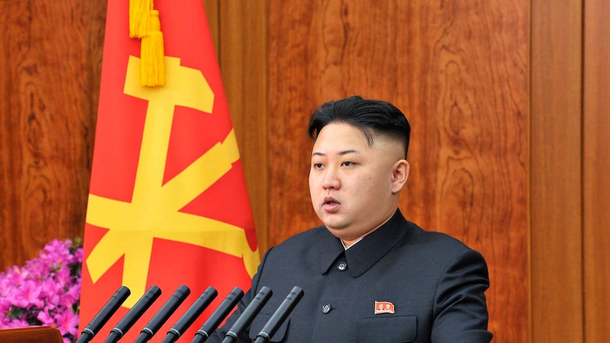 North Korean leader Kim Jong-un delivers a New Year address in Pyongyang.