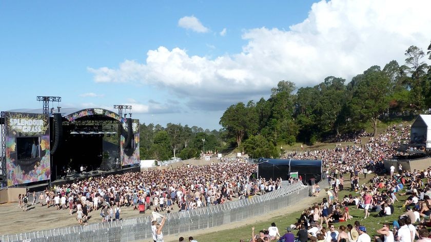 The stage is set for Splendour at Woodfordia's amphitheatre.