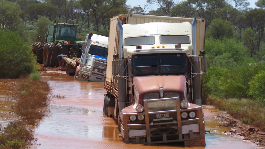 Two trucks are stuck in the mud