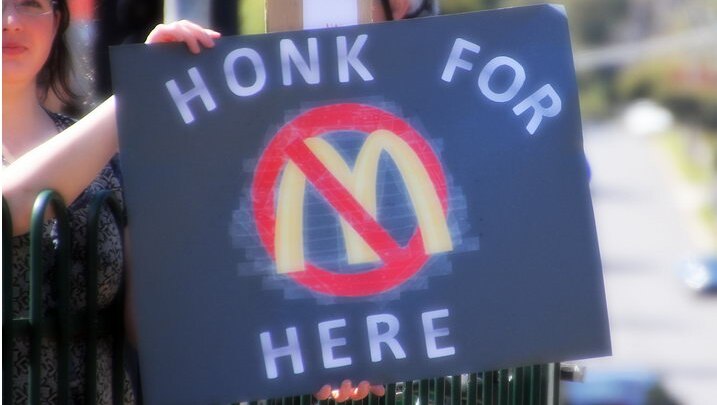 Anti-McDonald's protester in Tecoma