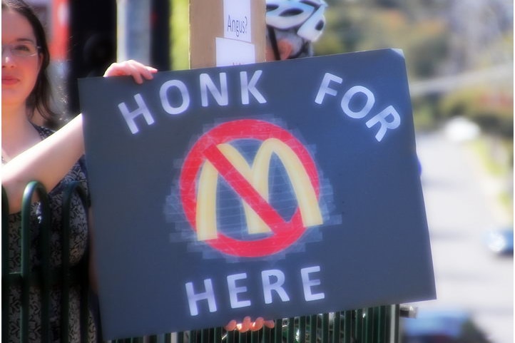 Anti-McDonald's protester in Tecoma