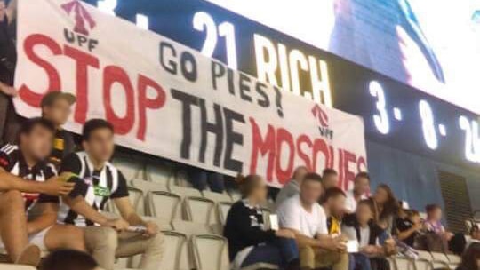 An offensive banner at the Collingwood-Richmond game