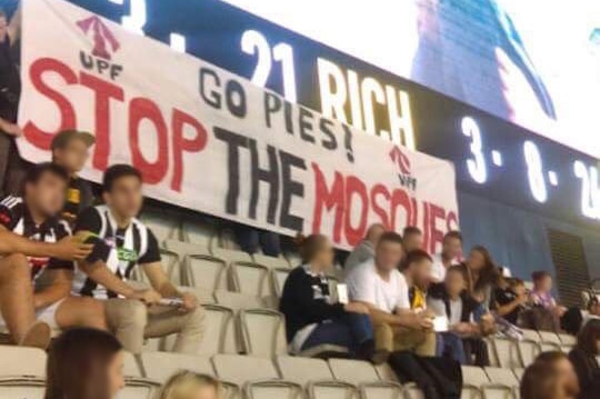 An offensive banner at the Collingwood-Richmond game