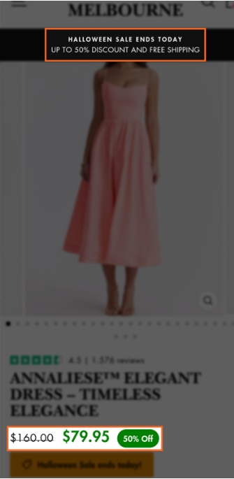 Mobile view of a shopping website called Vogue Melbourne. A 50% off halloween sale is highlighted