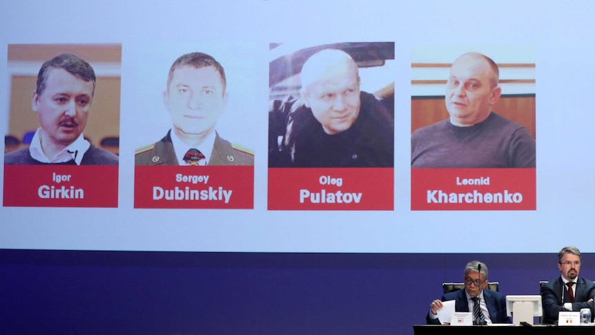Igor Girkin, Sergey Dubinskiy, Oleg Pulatov and Leonid Kharchenko are shown onscreen.