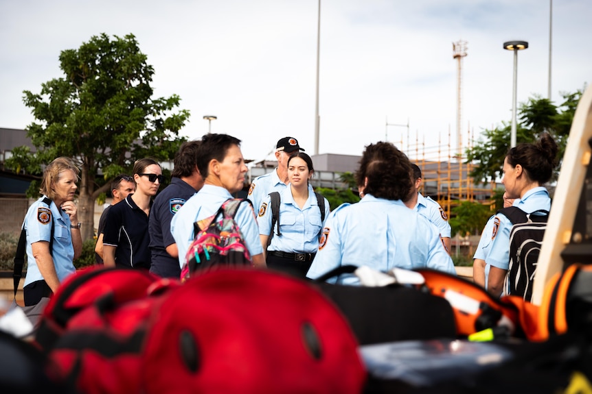 A group of SES volunteers arrive in Port Hedland ahead of the passage of a tropical cylone.