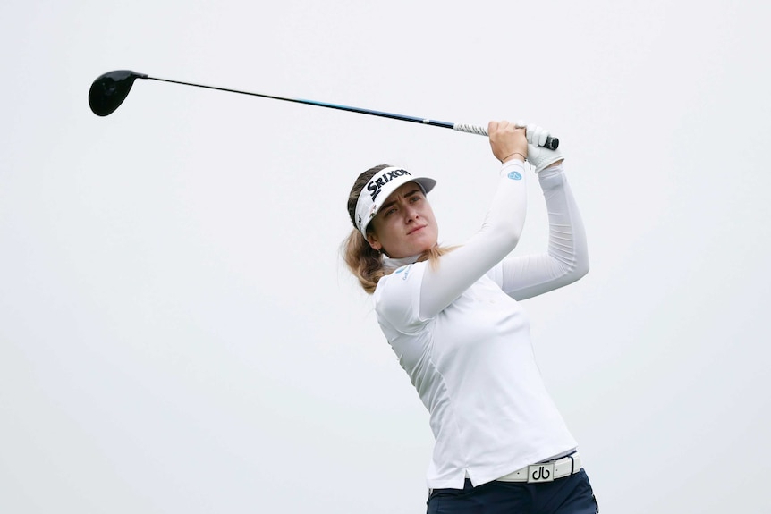 Hannah Green hits off the third tee during the final round of the KPMG Women's PGA Championship golf tournament.