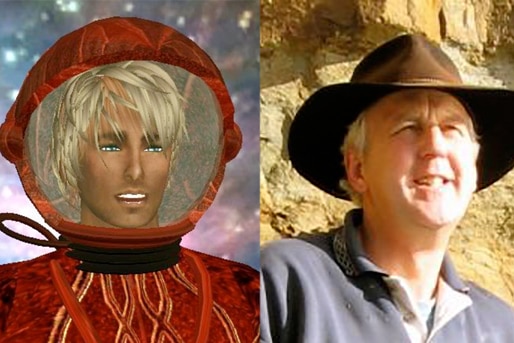 Composite image of computer generated avatar and Kim Peart.