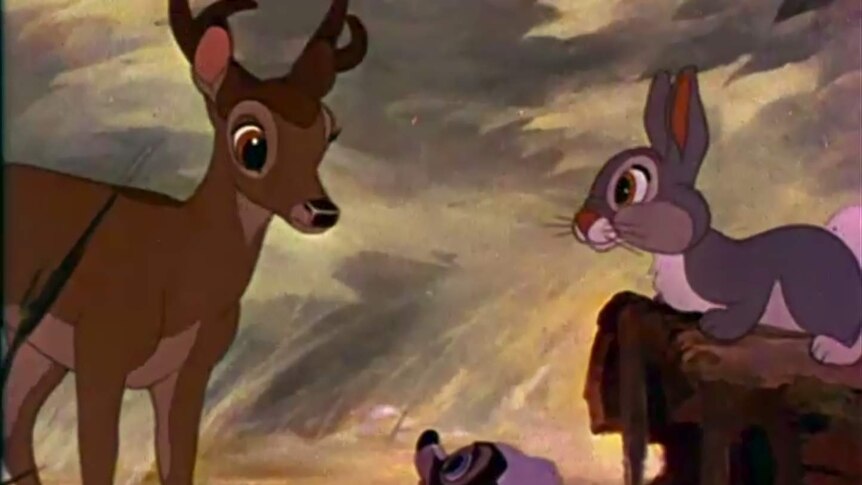 A screenshot from the Disney film, Bambi.