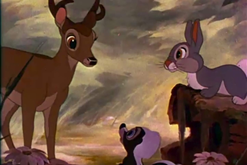 A screenshot from the Disney film, Bambi.