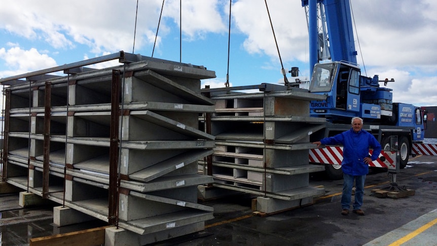 Artificial lobster houses  being lowered onto the floor of the Derwent Estuary in Tasmania