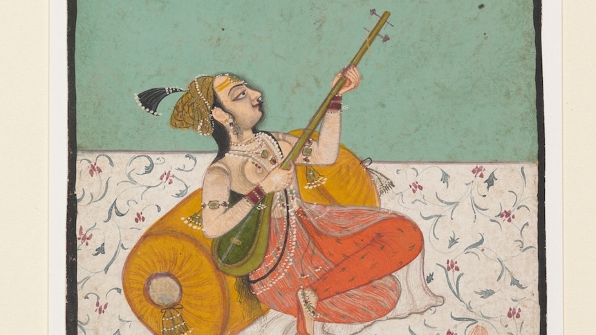 'Lady Musician Playing a Sitar' from the city of Kota, India ca. 1800. Ink and opaque watercolor on paper, from an unidentified painter  (image: The Metropolitan Museum)