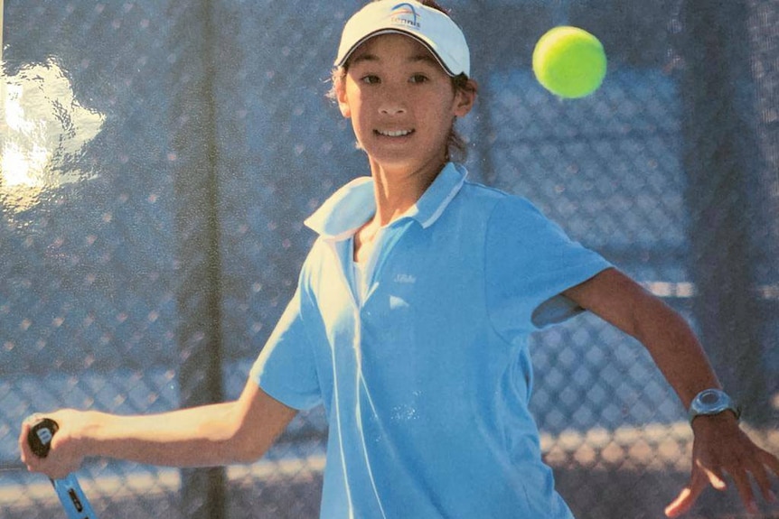 Athlete Priscilla Hon as a child playing tennis.