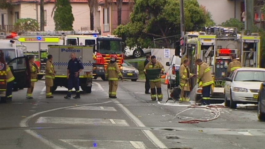 Police and fire fighters at the scene in Botany.