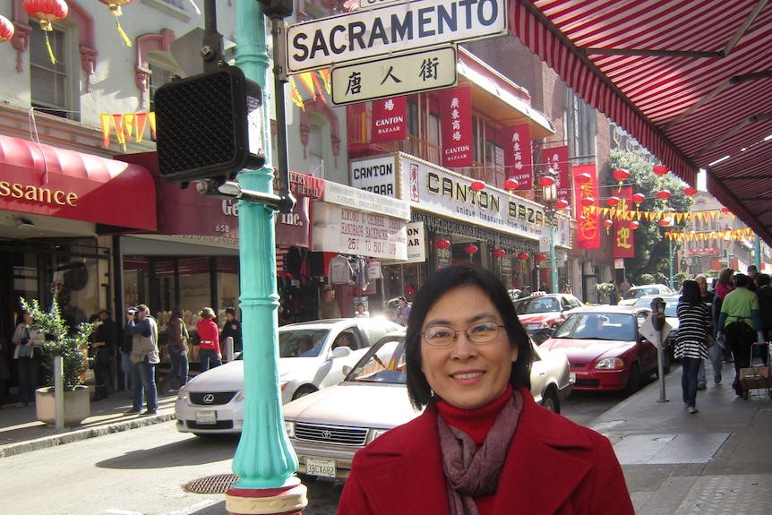 A photo of Dr Min Zhou in Chinatown San Francisco.
