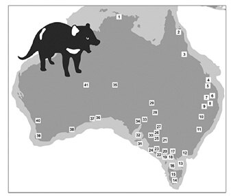 Map showing locations of fossil devil sites
