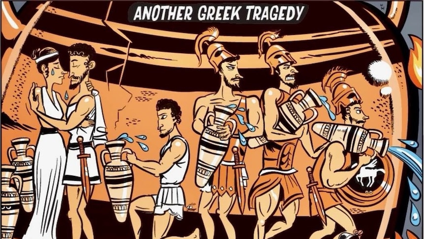 Advertiser cartoon of Greek fire