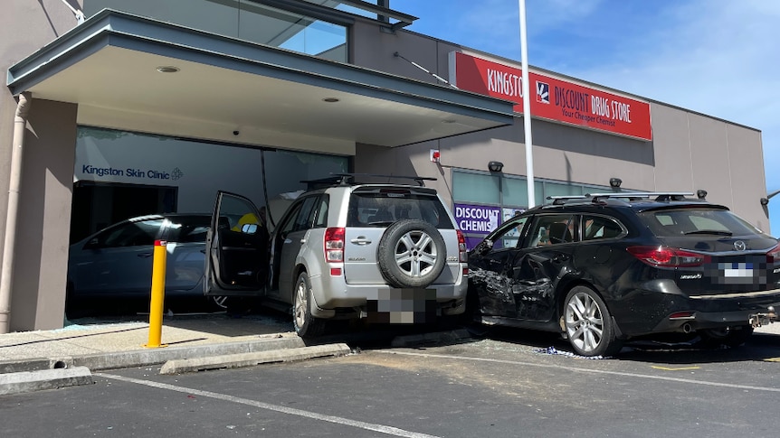 Cars crashed into the entrance of a medical centre.