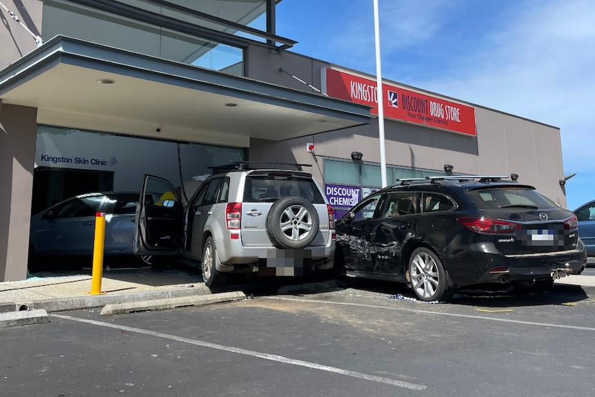 Cars crashed into the entrance of a medical centre.