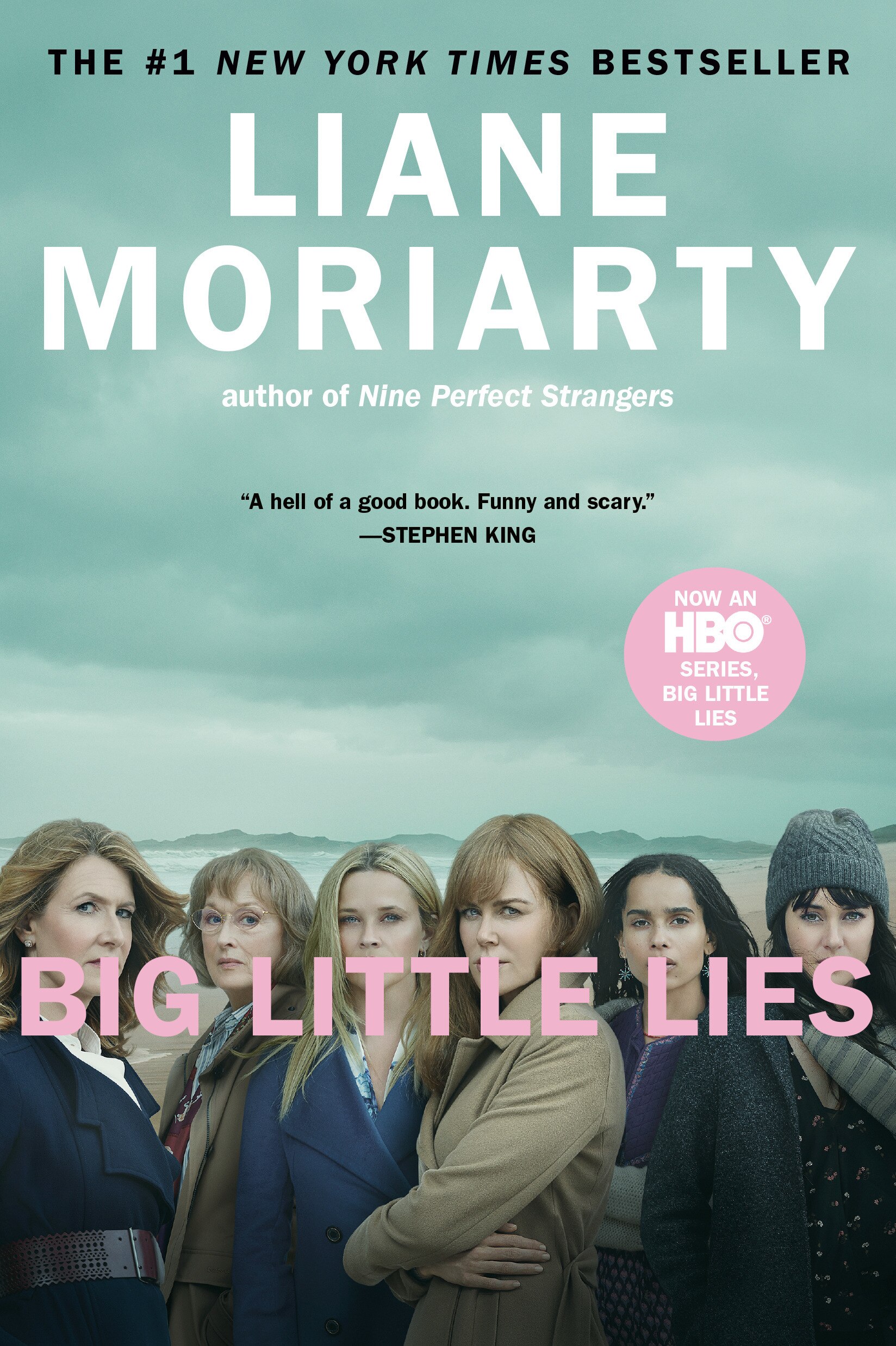 The series tie in book cover of Big Little Lies with the cast on the cover.