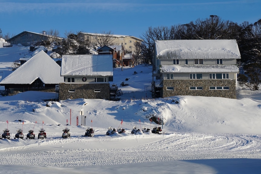 Buildings at Perisher covered in snow