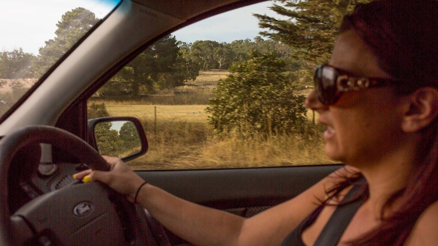 Mother-of-four Kristie Ferraro drives out of the estate where she lives in Mernda.