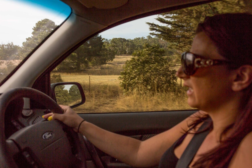 Mother-of-four Kristie Ferraro drives out of the estate where she lives in Mernda.