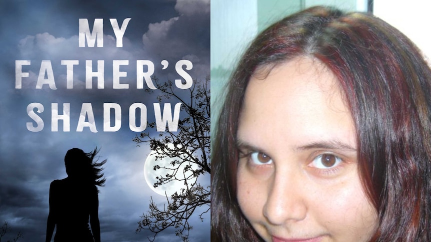 Jannali Jones next to the cover of her new book, My Father's Shadow