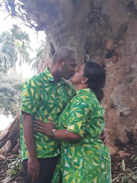 Iva Qounadovu's husband Apensia Qounadovu under a tree.