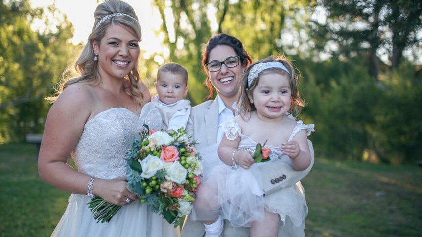 Amanda, Selina and their children Bentley and Lacey after their civil union ceremony