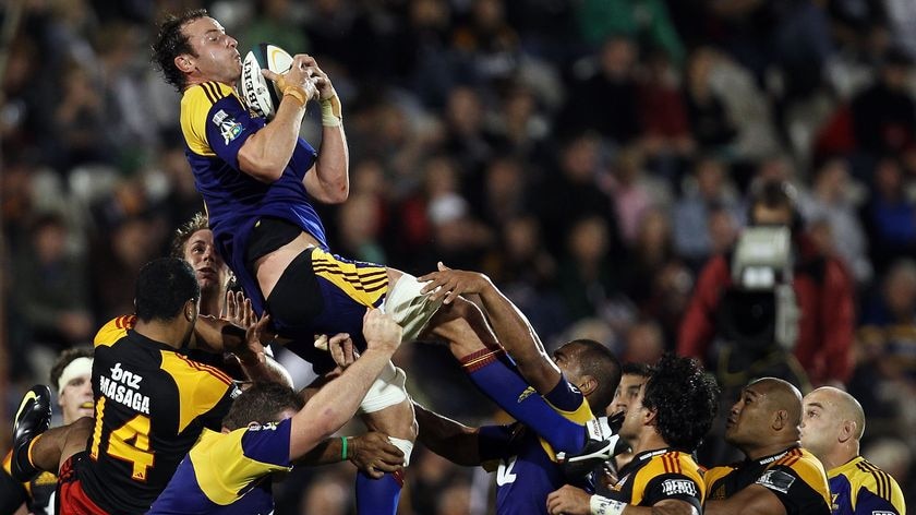 High flyer: Hayden Triggs scored the Highlanders' first try.